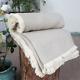 100% Linen Fringed Sofa Blanket Linen Bedspread Natural Flax Bed Cover Quilt
