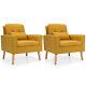 2pcs Accent Armchair Single Sofa Chair Home Office With Waist Pillow Yellow