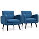 2pcs Accent Armchair Single Sofa Chair Home Office With Wooden Legs Blue