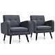 2pcs Accent Armchair Single Sofa Chair Home Office With Wooden Legs Gray