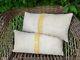 2x Orange Stripe Antique Hungarian Grain Sack And Linen Pillow