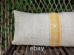 2x orange stripe antique Hungarian grain sack and linen pillow