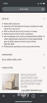 $615 Restoration Hardware Slipcover For Belgian Slope Arm Side Chair Weave Fog