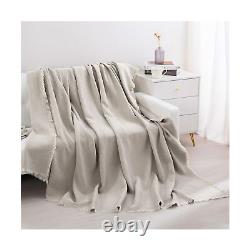 BALAPET 100% Linen Blanket Queen 88x92 for Bed Couch Sofa, Natural Washed L