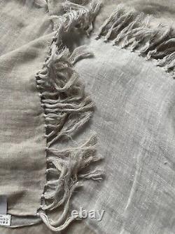 Brunello Cucinelli Striped Blanket Throw 100% Linen Tan Light Grey Fringe Italy