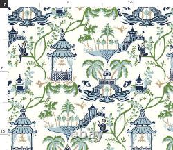 Chinoiserie Pagoda Upholstery Digital Printed Fabric Upholstery, Sofa Fabric