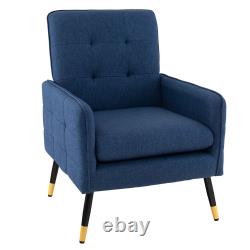 Costway Linen Fabric Accent Chair Modern Single Sofa Chair with Solid Metal