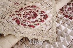 High-end Red Cotton Linen Sofa Cover Luxury Jacquard Lace Slipcovers Pillow Case
