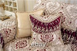 High-end Red Cotton Linen Sofa Cover Luxury Jacquard Lace Slipcovers Pillow Case