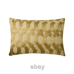 Lumbar Pillow Cover Gold Set of 2, Sofa Decor Linen Golden Lattice Glow