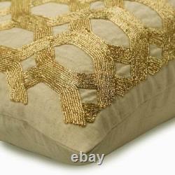 Lumbar Pillow Cover Gold Set of 2, Sofa Decor Linen Golden Lattice Glow
