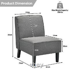 Modern Armless Accent Chair Fabric Single Sofa withRubber Wood Legs Grey