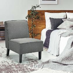 Modern Armless Accent Chair Fabric Single Sofa withRubber Wood Legs Grey
