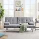 Modern Fabric Linen Sofa Bed Futon Metal Legs 2 Cupholders Removable Armrests
