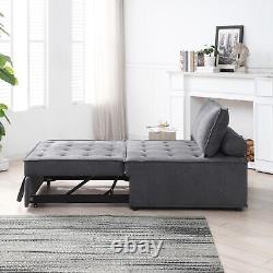 Multipurpose Linen Fabric Ottoman Lazy Sofa Pulling Out Sofa Bed (Dark Grey)