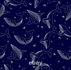 Navy Blue Big Whales Upholstery Digital Printed Upholstery Sofa Fabric
