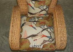 Pair Of Art Deco Style Wicker Club Armchairs With Mulberry Flying Ducks Cushions