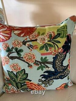 Pillow Covers SCHUMACHER CHIANG MAI DRAGON Luxury Aquamarine Linen, Decorative