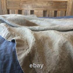 Rough pure LINEN blanket sofa bed cover natural flax colour Handmade coverlet