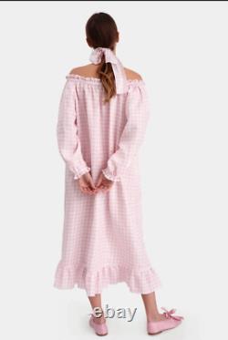 SLEEPER Women's Pink / White Linen Button LOUNGEWEAR DRESS Size 1 / One Size