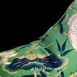 Schumacher Lotus Garden Cushion in Jade. Screen-printed. 100% Linen. 50cm x 50cm