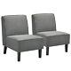 Set Of 2 Armless Accent Chair Fabric Single Sofa Withrubber Wood Legs Grey
