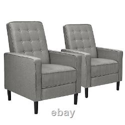 Set of 2 Push Back Recliner Chair Fabric Tufted Single Sofa with Footrest Grey
