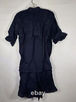 Sleeper Linen Lounge Suit Button Front Shirt & Shorts Blue Pajama Set Medium