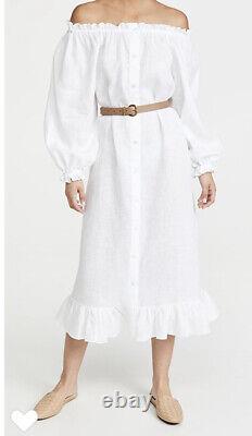 Sleeper Midi Dress Loungewear 100% Linen White Button Front One Size NWT $325