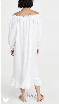 Sleeper Midi Dress Loungewear 100% Linen White Button Front One Size NWT $325