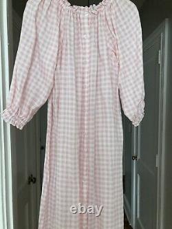 Sleeper Midi Length Casual Lounge Dress, Pink Gingham Pattern 100% Linen, Size 1