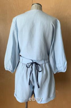 Takei Store Luxury Linen Bamboo Lounge Wear 2 piece top shorts belt size L EUC