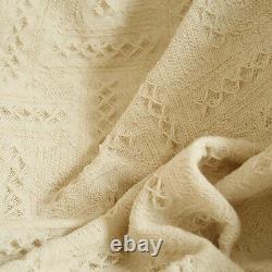 Throw Rug Linen Blanket Knit Sofa Cover Ivory Whitefringe Bed Couch Hollow Check