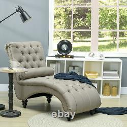 Tufted Chaise Lounge Indoor with Pillow for Bedroom Beige