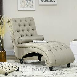 Tufted Chaise Lounge Indoor with Pillow for Bedroom Beige