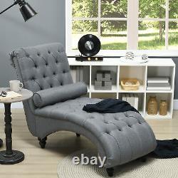 Tufted Chaise Lounge Indoor with Pillow for Bedroom Grey