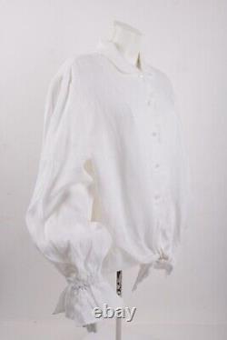 Chemise de salon en lin Rumba pour femmes avec manches ballon, taille L, attaches blanches, neuve avec étiquette