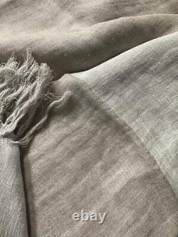 Couverture à rayures en lin 100% Brunello Cucinelli, beige clair avec franges grises, Italie