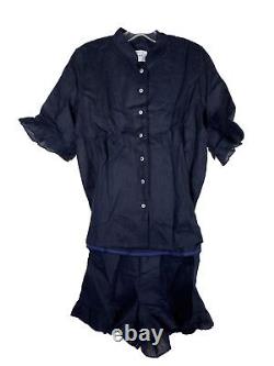 Ensemble pyjama bleu en lin pour homme avec chemise à boutons et short de taille moyenne
