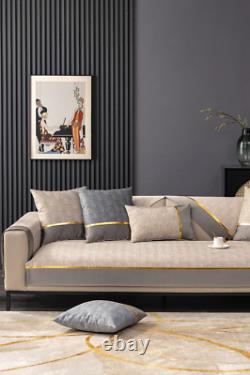 Housse de canapé en lin et coton, luxueuse, antidérapante, universelle, avec serviette pour accoudoirs et dossier de canapé.