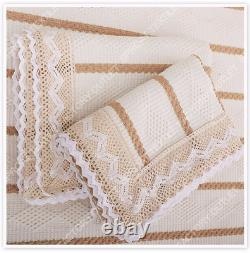 Housse de canapé en lin et coton rayé blanc et marron avec décor en dentelle pour canapé moderne et sectionnel