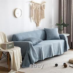 Housse de canapé en tissu de coton lin uni avec jupe anti-dérapante 1/2/3 places
