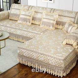 Housses de canapé classiques en dentelle jacquard, coussin de siège matelassé jupe universelle en toile.