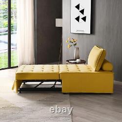 Ottoman canapé-lit jaune en tissu de lin polyvalent