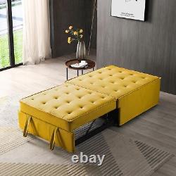 Ottoman canapé-lit jaune en tissu de lin polyvalent