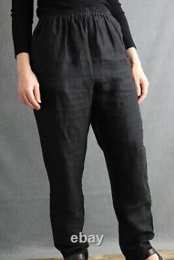 Pantalon de détente décontracté en lin noir solide à jambes larges 100% Linen de Eskandar England