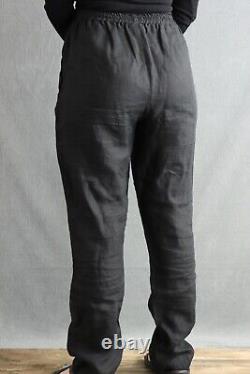 Pantalon de détente décontracté en lin noir solide à jambes larges 100% Linen de Eskandar England