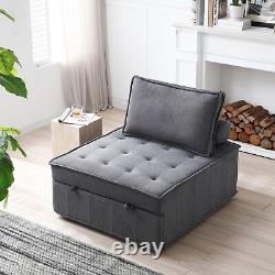 Pouf en tissu de lin polyvalent avec canapé-lit escamotable (gris foncé)