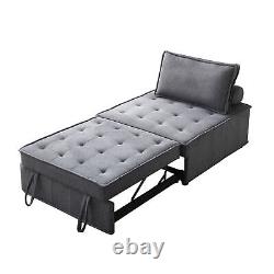 Pouf en tissu de lin polyvalent avec canapé-lit escamotable (gris foncé)
