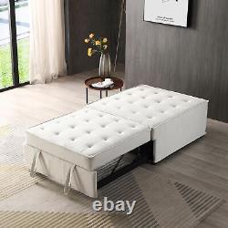 Pouf en tissu de lin polyvalent avec canapé-lit et canapé-lit escamotable (beige)